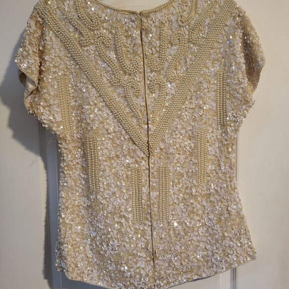 Vintage white beaded sequin shirt - 100% silk - size medium - Picture 2 of 2